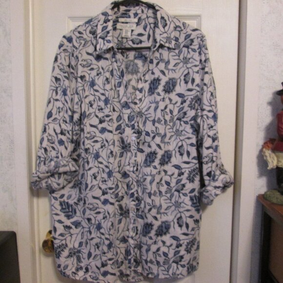 Rachael Zoe 100% Linen Blue & White Floral Tunic Top XL - Picture 1 of 7